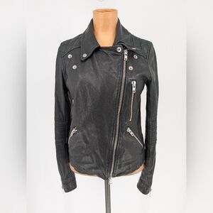 Black Genuine Lambskin Leather Moto Jacket Womens XS Double Zip Slim Biker Chic
